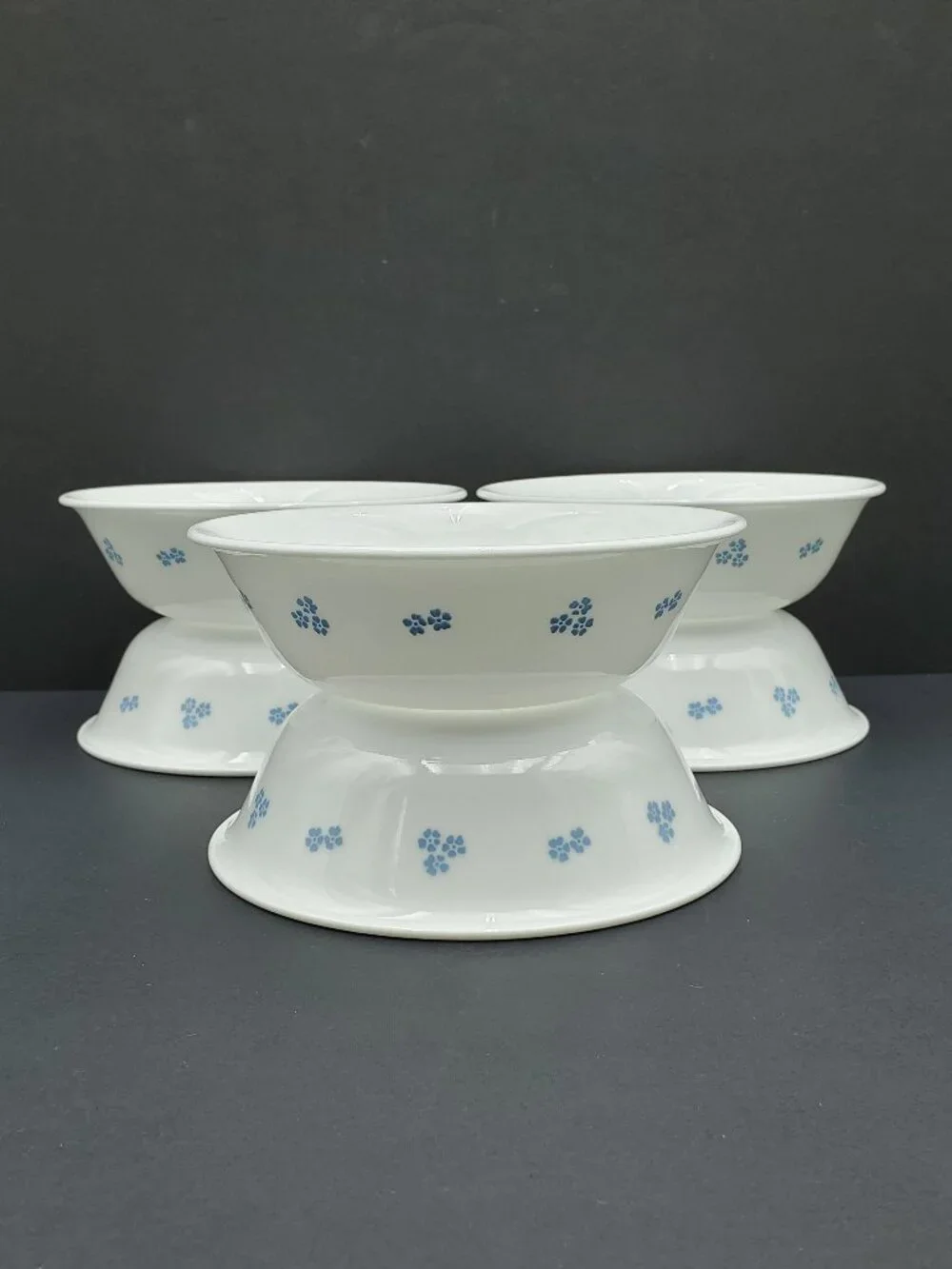 Corelle Secret Garden Soup Bowls Corning White Cereal Bowls with Blue Flowers